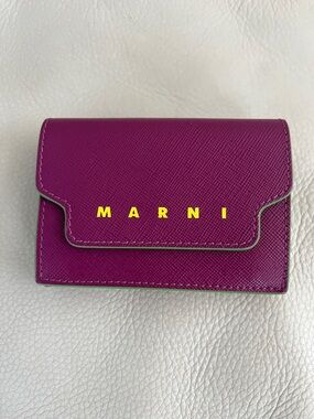 Marni Purple Leather Compact Wallet with Green Trim EUC